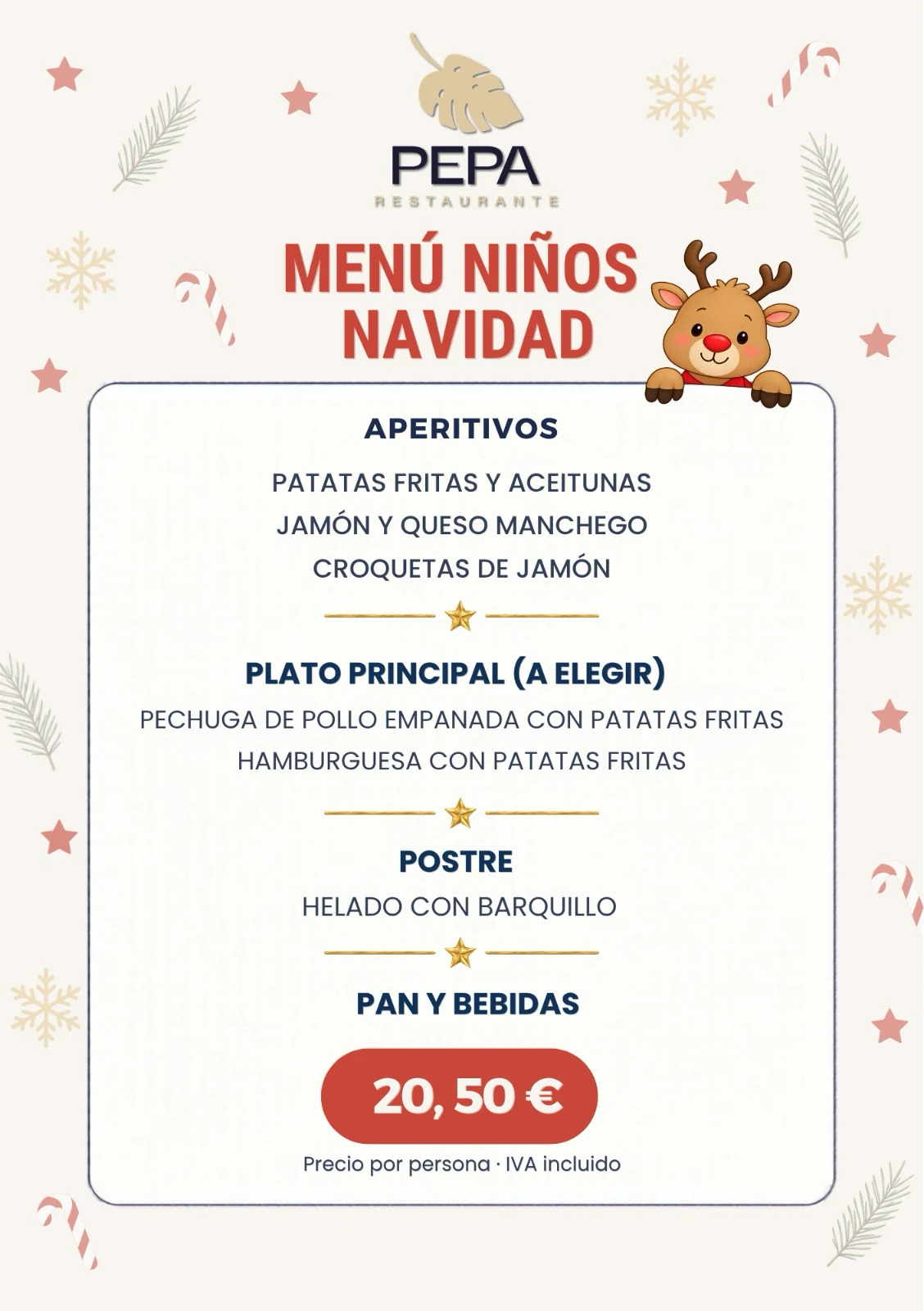 Menú niños Navidad de Pepa Restaurante, 20,50 euros